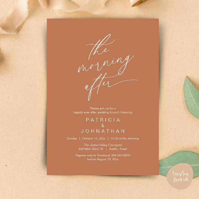 The Morning After, Happily Ever After Brunch Invitation (The Morning After, Happily Ever After Brunch Invitation Card PDF in Romantic Aesthetic Copper Brown)
