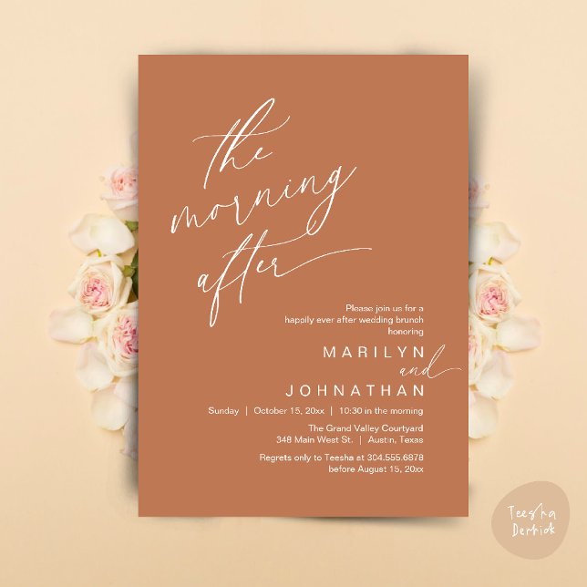 The Morning After, Happily Ever After Brunch Invitation (The Morning After, Happily Ever After Brunch Invitation Card PDF in Romantic Aesthetic Copper Brown)