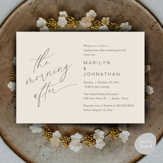 The Morning After, Happily Ever After Brunch Invitation (The Morning After, Happily Ever After Brunch Invitation Card PDF in Romantic Aesthetic Cream Grey)