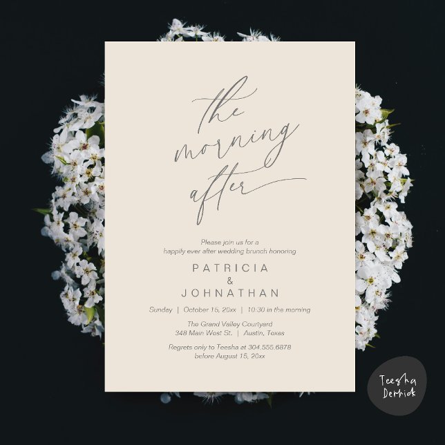 The Morning After, Happily Ever After Brunch Invitation (The Morning After, Happily Ever After Brunch Invitation Card PDF in Romantic Aesthetic Cream Grey)