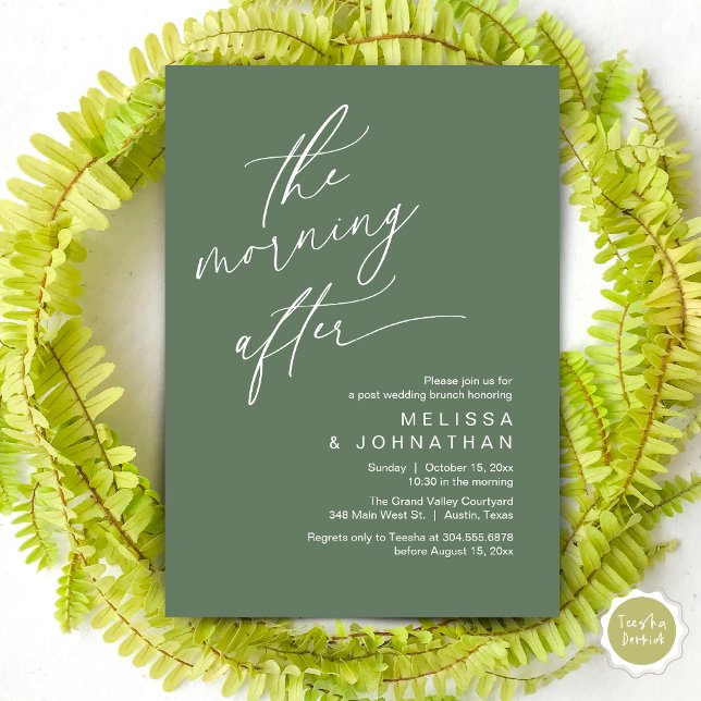 The Morning After, Happily Ever After Brunch Invitation (The Morning After Modern Romantic Post Wedding Elopement Brunch Invitation Card PDF in Sage Green)