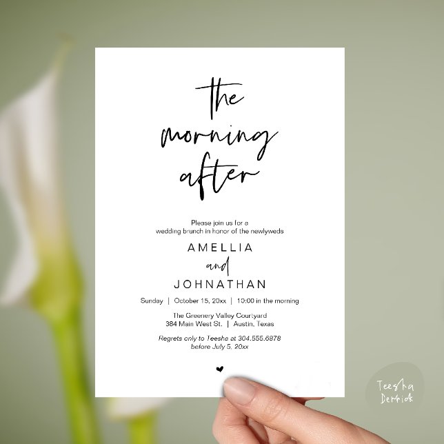 The morning after, Modern Post Wedding Brunch Invitation (The morning after, Modern Post Wedding Brunch celebration  Invitation card in black and white)