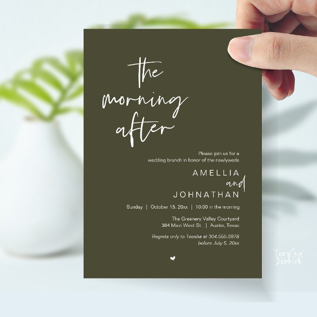 The morning after, Modern Post Wedding Brunch Invitation (The morning after, Modern Post Wedding Brunch celebration  Invitation card in olive green)