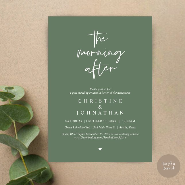 The Morning After, Modern Post Wedding Brunch Invitation (The Morning After, Modern Post wedding brunch invitation card, PDF, in Forest Sage Green)