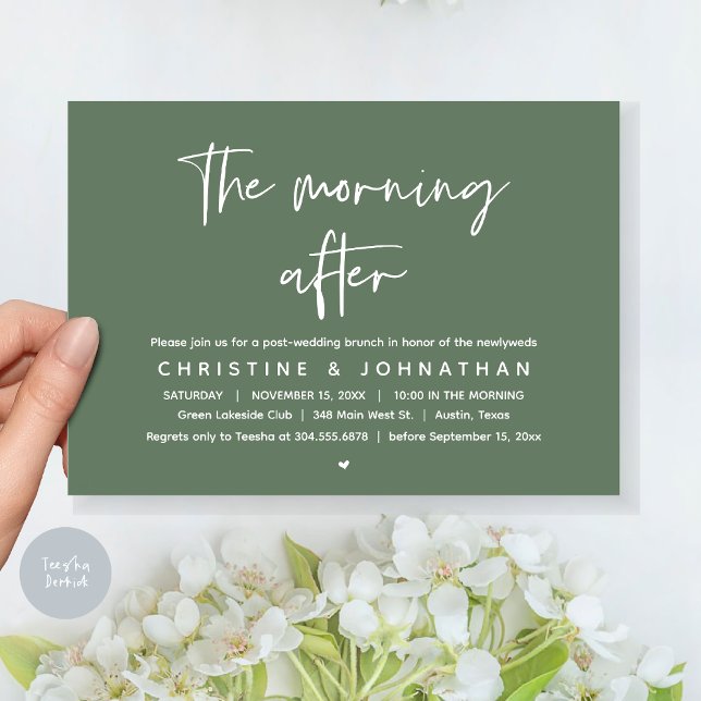The Morning After, Modern Post Wedding Brunch Invitation (Thanks a brunch, The Morning After, post wedding celebration invitation card, PDF, Greenery sage )