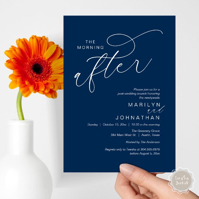 The Morning After, Post Wedding Brunch Celebration Invitation (The Morning After, Post Wedding Brunch Appreciate Thank You Invitation Card PDF Navy Blue)