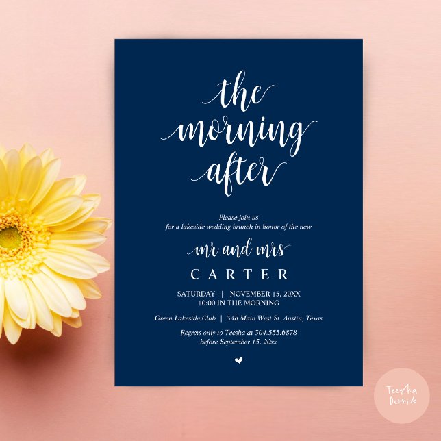 The Morning After, Post wedding Brunch Celebration Invitation (The Morning After, Modern Post Wedding Brunch Celebration Invitation Card, PDF, in Navy Blue)