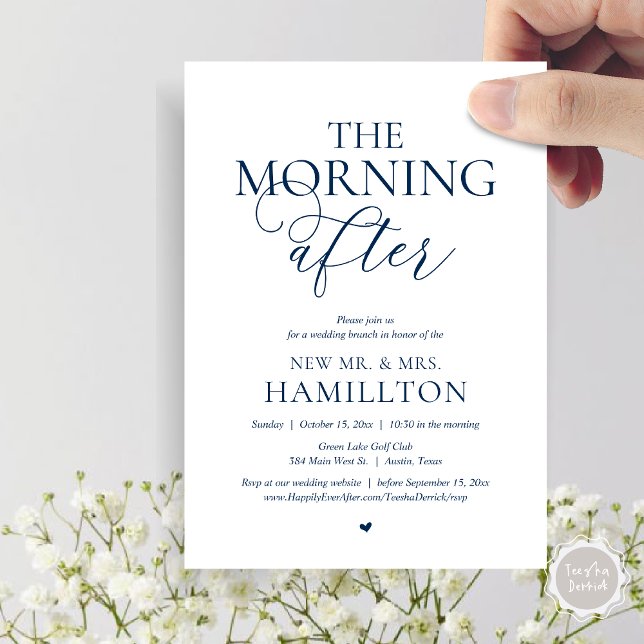 The Morning After, Post wedding Brunch Celebration Invitation (The Morning After, Modern Post wedding Brunch Lunch Celebration Invitation Card, PDF, navy Blue)