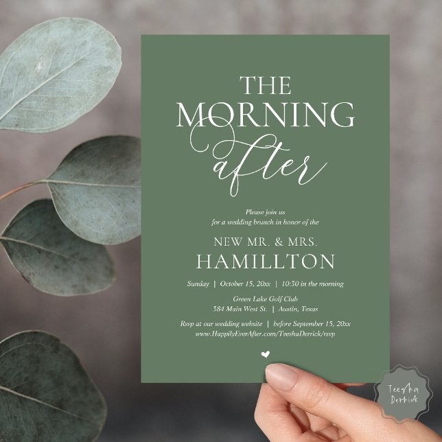 The Morning After, Post wedding Brunch Celebration Invitation (The Morning After, Modern Post wedding Brunch Lunch Celebration Invitation Card, PDF, Sage Green)