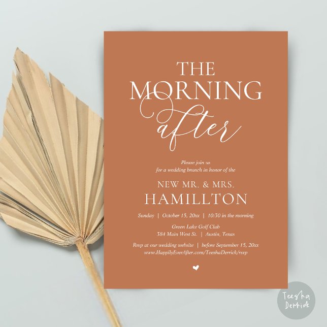 The Morning After, Post wedding Brunch Celebration Invitation (The Morning After, Modern Post wedding Brunch Lunch Celebration Invitation Card, PDF, Copper Brown)