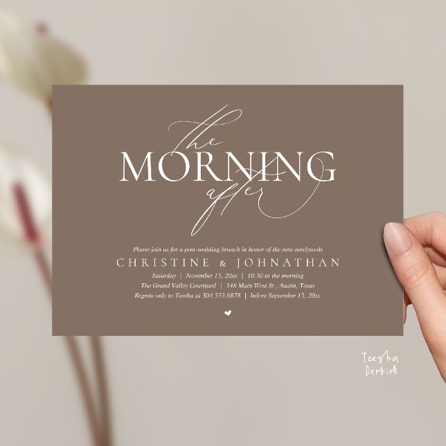 The Morning After, Post Wedding Brunch Elopement Invitation (The Morning After, Post Wedding Brunch Elopement Invitation Card in warm contemporary taupe brown)