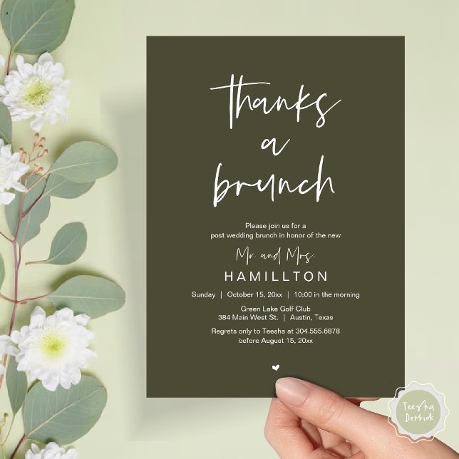 The Morning After, Post Wedding Brunch Invitation (Thanks a Brunch, The Morning After, Post Wedding Invitation Card  PDF Olive Green)