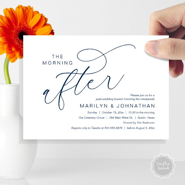 The Morning After, Post Wedding Brunch Thank You Invitation (The Morning After, Post Wedding Brunch Appreciate Thank You Invitation Card PDF Navy Blue)
