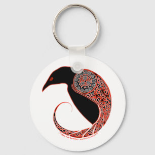 The Morrigan Celtic Raven Keychain, White Key Ring