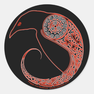 The Morrigan Celtic Raven Stickers, Black Classic Round Sticker
