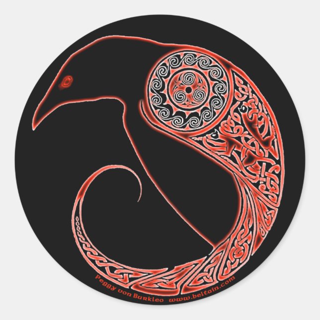 The Morrigan Celtic Raven Stickers, Black Classic Round Sticker (Front)