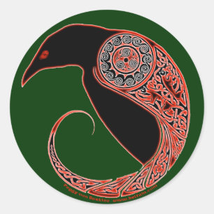 The Morrigan Celtic Raven Stickers, Green Classic Round Sticker