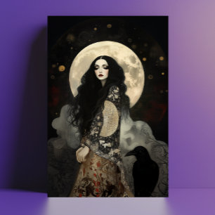 The Morrigan Goddess with Raven Dark Art Nouveau Postcard