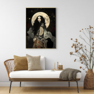 The Morrigan Goddess with Raven Dark Art Nouveau Poster