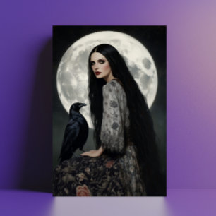 The Morrigan Goddess with Raven Dark Gothic Art  Postcard