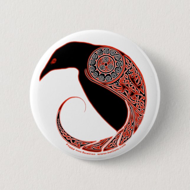 The Morrigan Raven Celtic knotwork Pins & Buttons (Front)