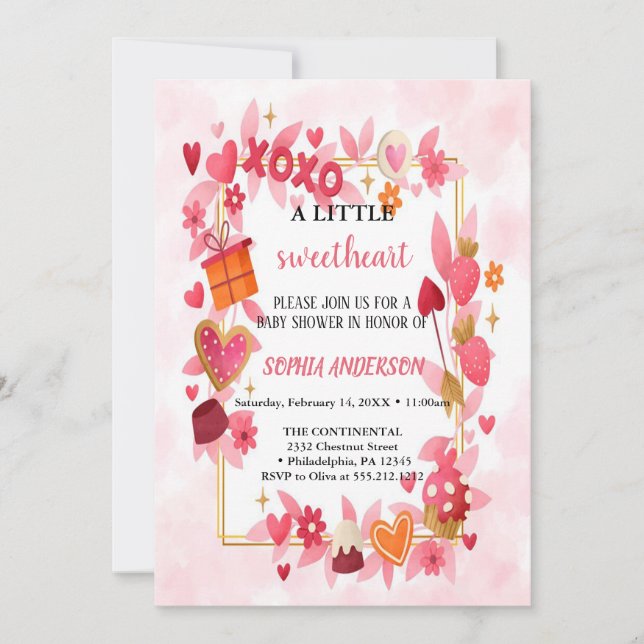 the most cute pink and red Valentine invitation (Front)