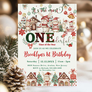 The Most ONEderful Christmas 1st Birthday Bunnies Invitation