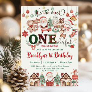 The Most ONEderful Christmas 1st Birthday Santa Invitation