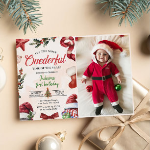 The Most ONEderful Christmas Winter 1st Birthday  Invitation