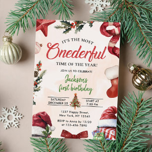 The Most ONEderful Christmas Winter 1st Birthday  Invitation