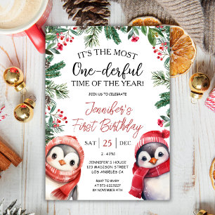 The Most ONEderful Cute Christmas 1st Birthday Invitation