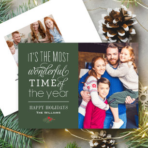 The Most Wonderful Time Dark Green Photo Holiday Card