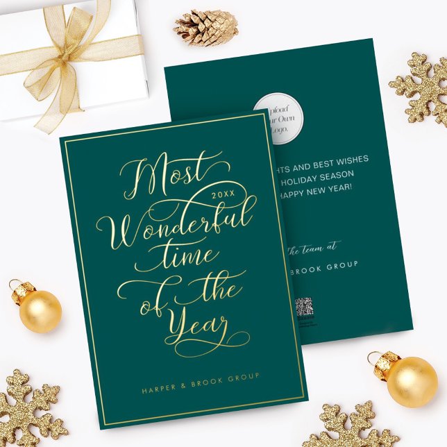 The Most Wonderful Time of The Year Business Logo Foil Holiday Card (Creator Uploaded)