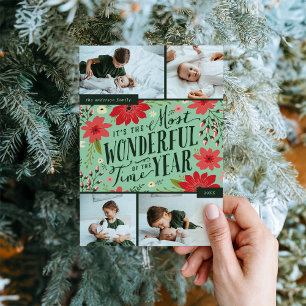 The Most Wonderful Time of Year Floral Photo Holiday Card