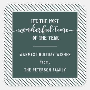 The Most Wonderful Time Of Year Green Holiday Square Sticker