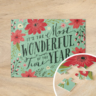 The Most Wonderful Time of Year Holiday Floral Jigsaw Puzzle