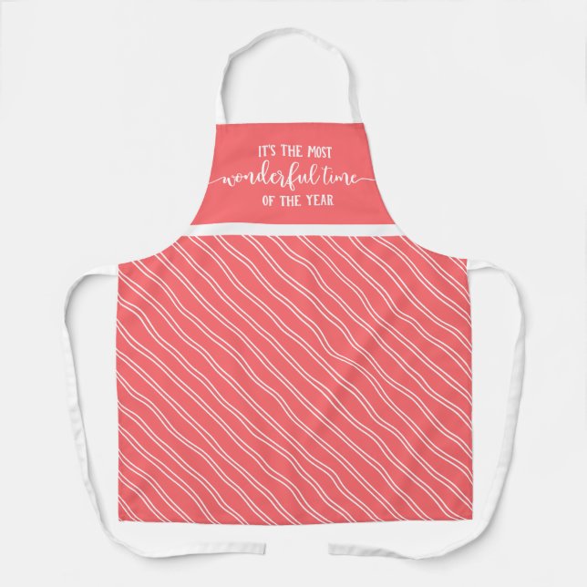The Most Wonderful Time Of Year Pink Holiday Apron (Front)