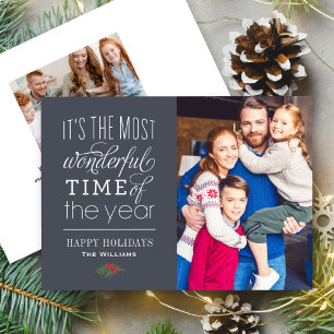 The Most Wonderful Time Slate Blue Photo Holiday Card