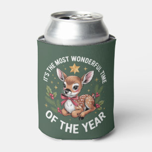 The Most Wonderful Time Vintage Deer Christmas Can Cooler