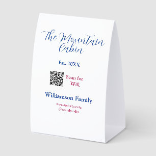 The mountain cabin add family name Q R scan wifi