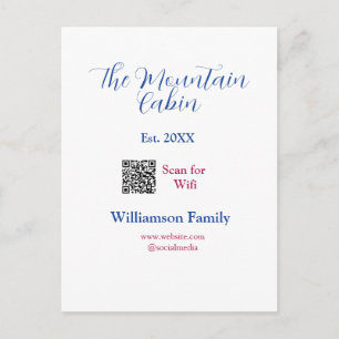 The mountain cabin add family name Q R scan wifi Postcard