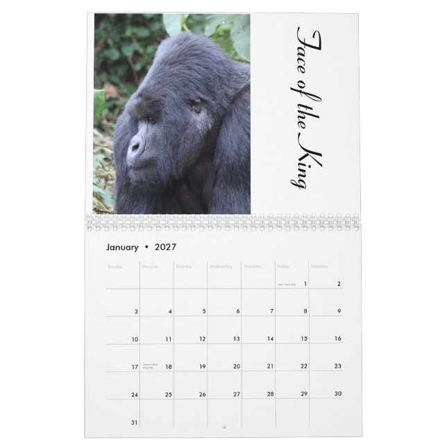 The Mountain Gorilla Up Close/ No US Holidays Calendar (Jan 2027)
