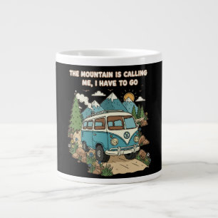 The Mountain Is Calling Retro Camper Van Nature  Large Coffee Mug
