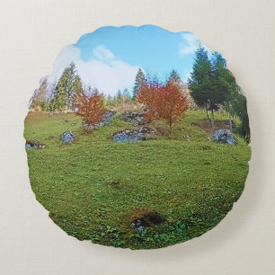 The Mountain Meadow - Wild Nature Romania Round Cushion