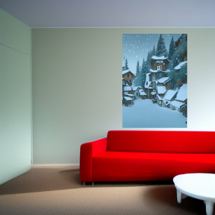 The mountain village   AI Art  Poster