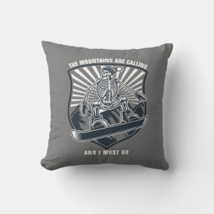 The Mountains Are Calling Funny Snowboarding Sport Cushion