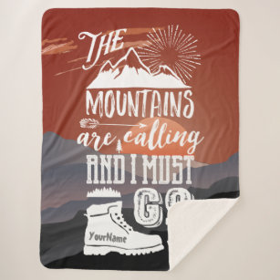 The Mountains are Calling I Must Go Typography Art Sherpa Blanket