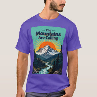 The Mountains Are Calling Retro Hiking Adventure r T-Shirt