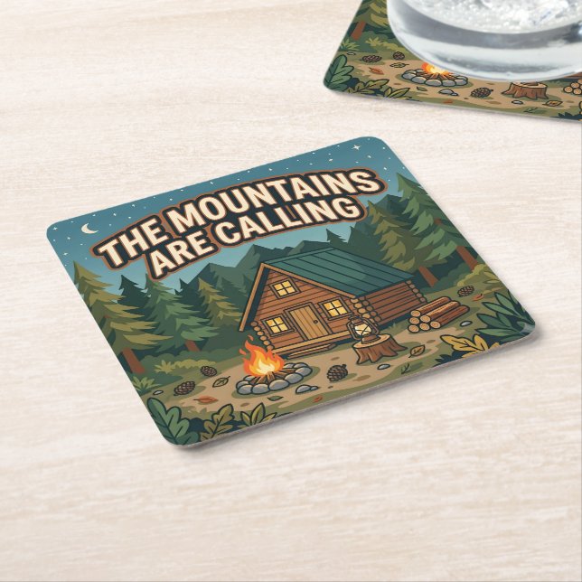 The Mountains Are Calling Square Paper Coaster (Angled)