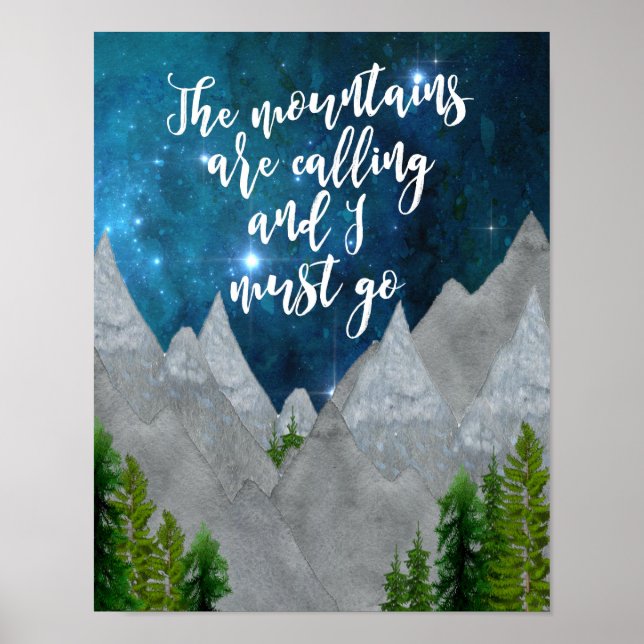 the mountains are calling typography art poster (Front)